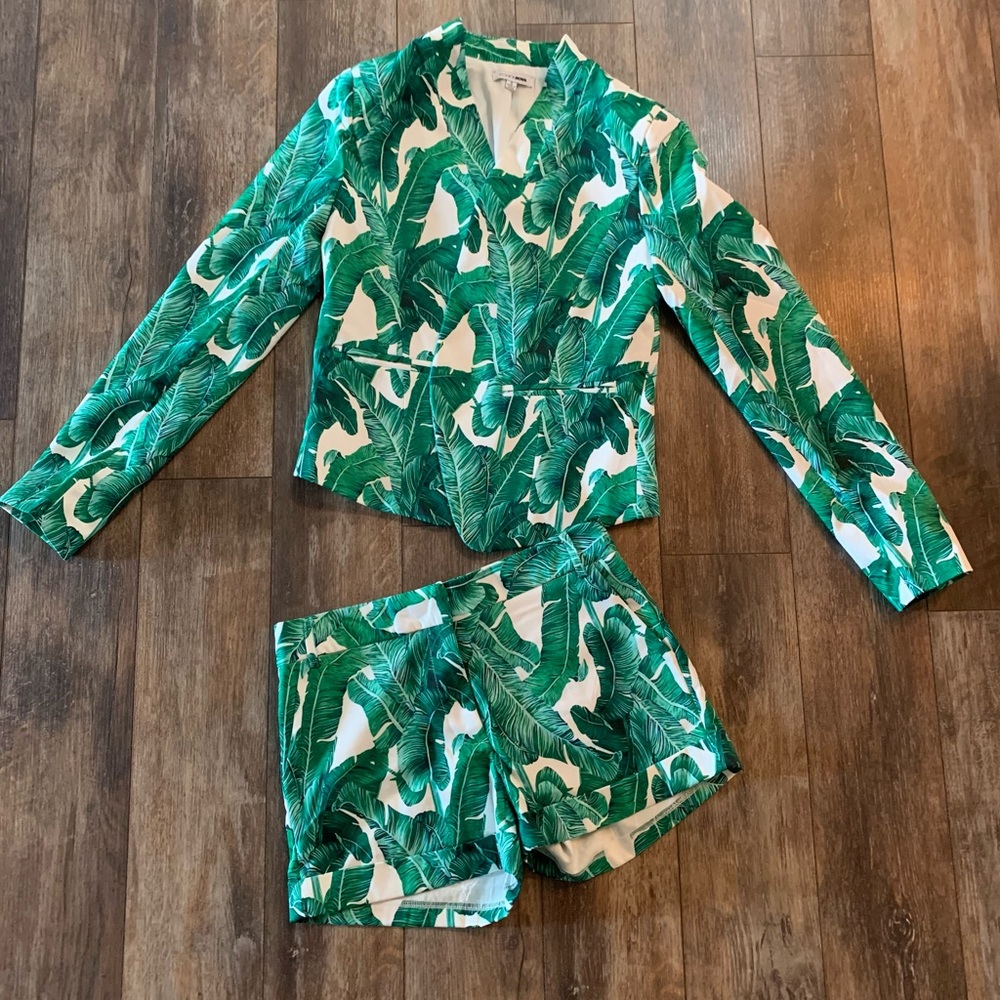 Palm leaf jacket and short set